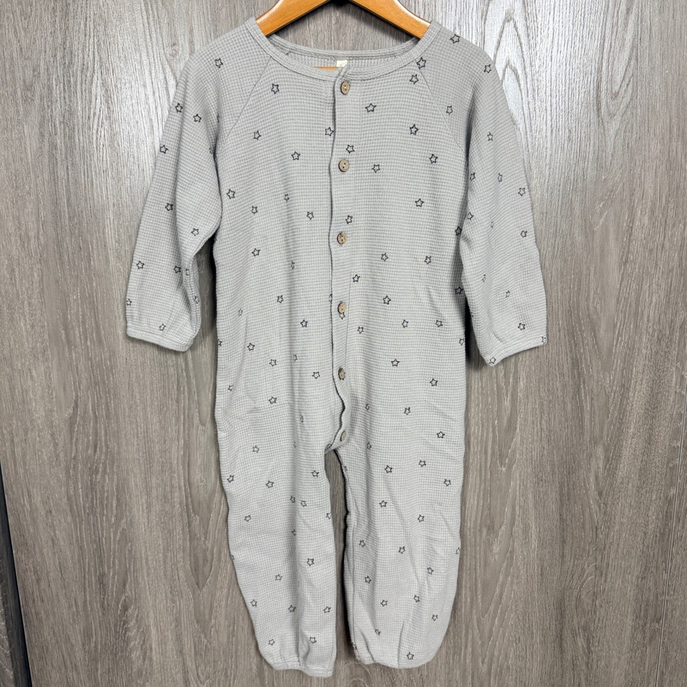 Quincy Mae Waffle Knit Jumpsuit Kids 2-3Y Gray Star Print Organic Cotton Boho